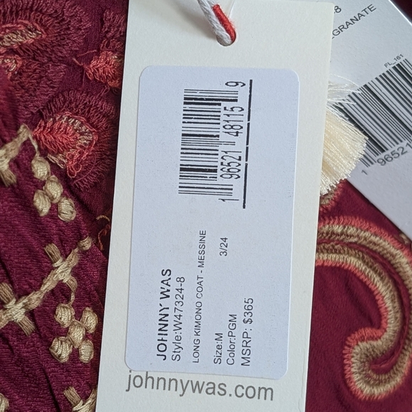 NWT JOHNNY WAS Messine Long Kimono Coat Embroidered Floral Pomegranate - Picture 14 of 15